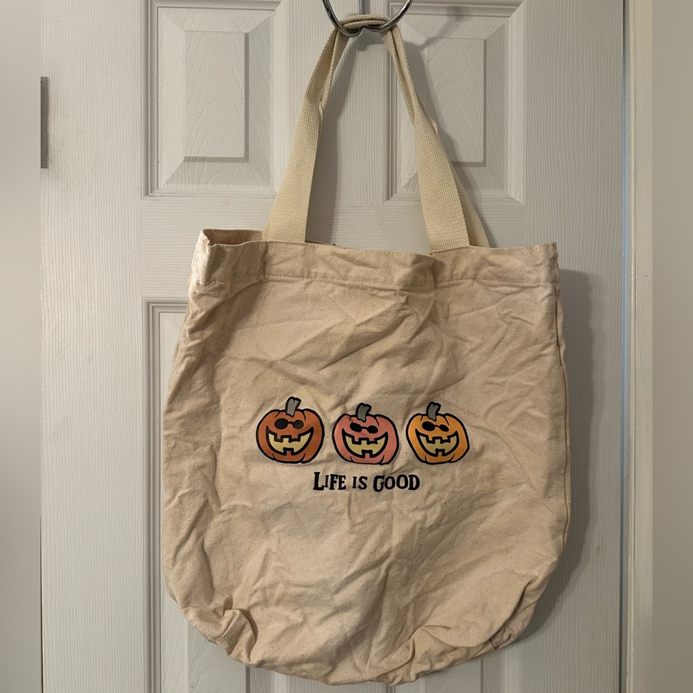 Life Is Good Jack-o’-lantern Pumpkin Canvas Tote